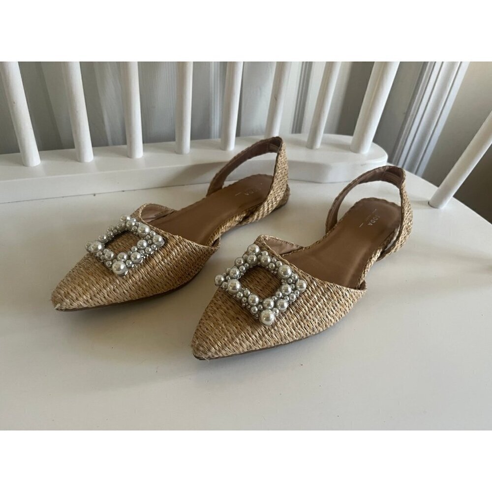 Soda Select Raffia Slingback Pearl Accent Shoes